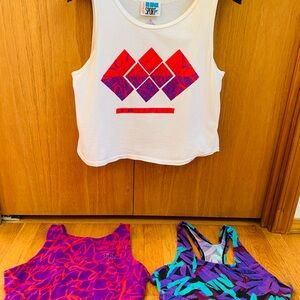 3 Piece Insport Set : 2 Colorful Sports Bras Size L & Matching Tank Top Size M